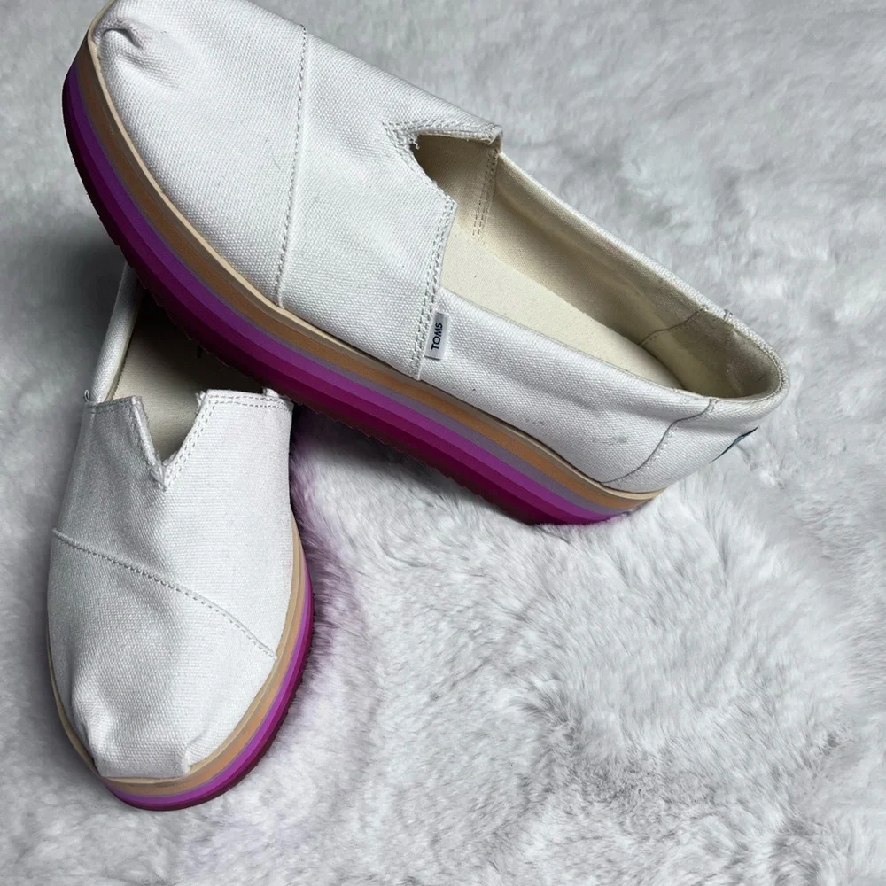 Toms Women's White Platforms with Multicolor Sole